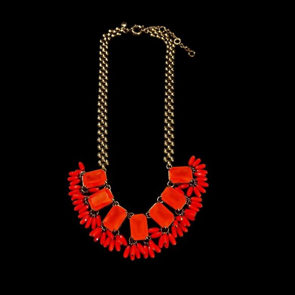 J Crew Gold Tone Neon Orange Stations Statement Necklace - Picture 2 of 11